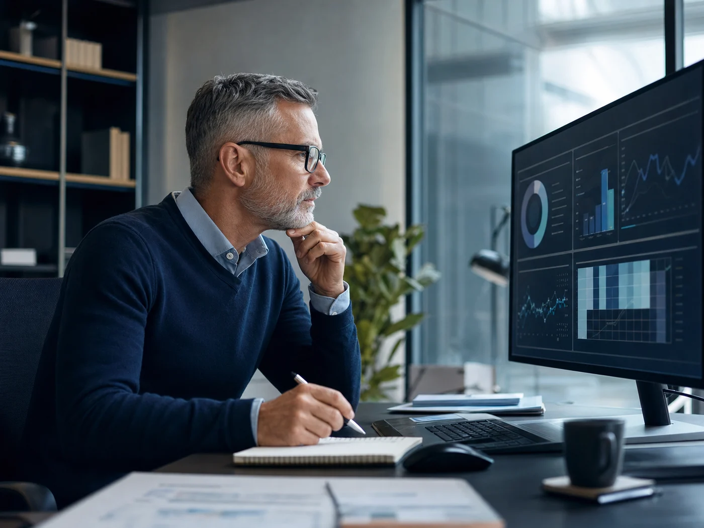 A security professional analyzing risk information
